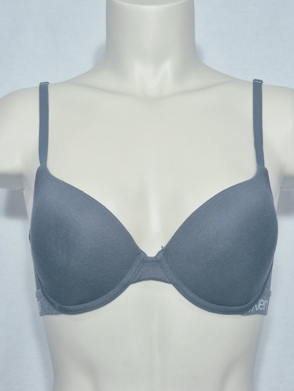 34B Calvin Klein QP2103O Strappy Demi T-Shirt Logo Band Underwire Bra Gray